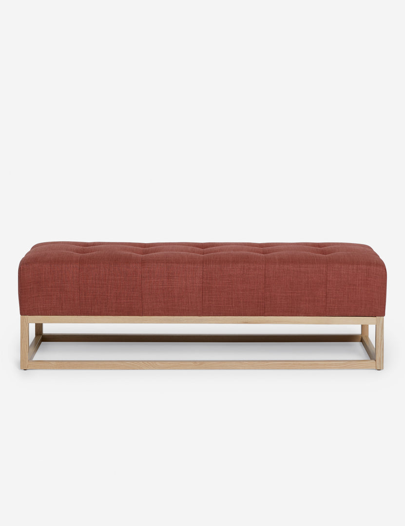 #color::terracotta-linen | Grasmere terracotta linen upholstered wooden bench by Ginny Macdonald