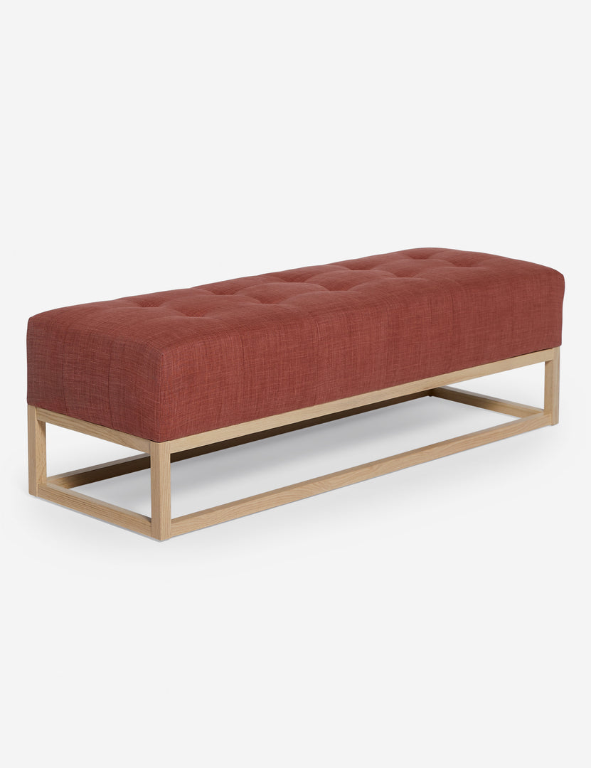 #color::terracotta-linen | Angled view of the Grasmere terracotta linen wooden bench