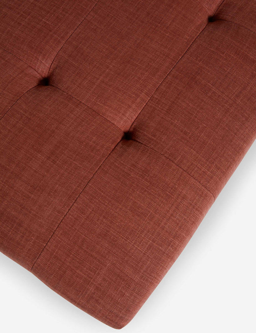 #color::terracotta-linen | Upper angled view of the Grasmere terracotta linen wooden bench