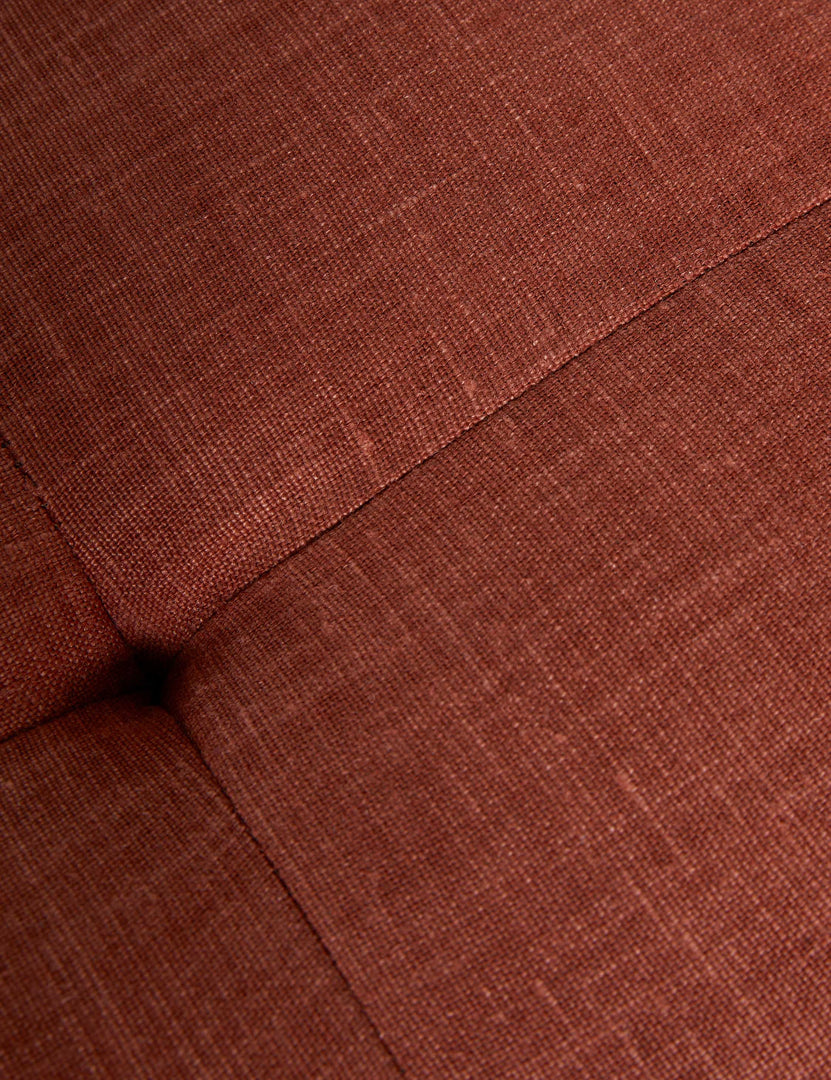 #color::terracotta-linen | Close-up of the button tufting on the Grasmere bench