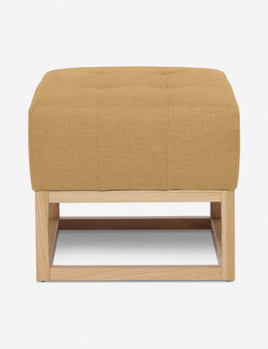 Camel Linen Grasmere Ottoman with an upholstered cushion and airy wooden frame by Ginny Macdonald