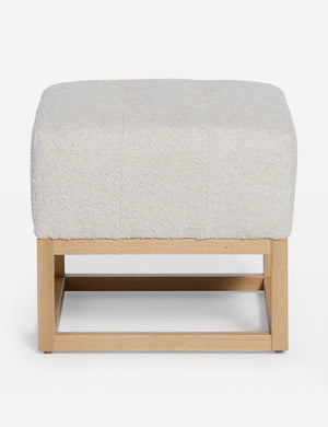 Taupe Boucle Grasmere Ottoman with an upholstered cushion and airy wooden frame by Ginny Macdonald