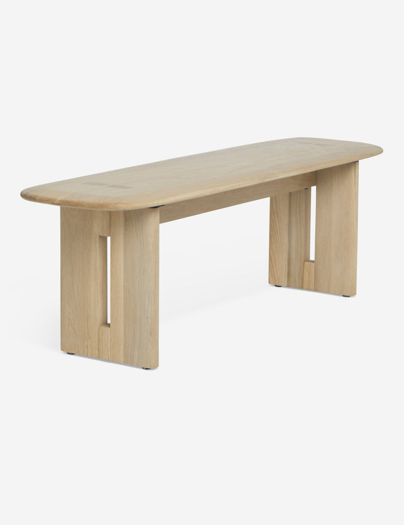 | Angled view of the Henrik light wood bench