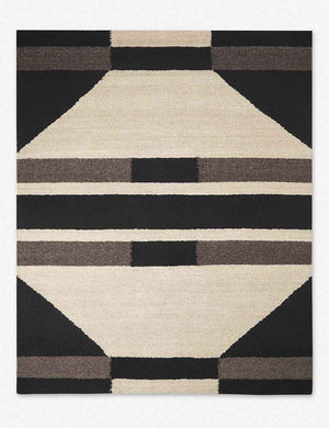 Hidara ivory, gray, and black flat woven area rug with a mosaic of geometric patterns