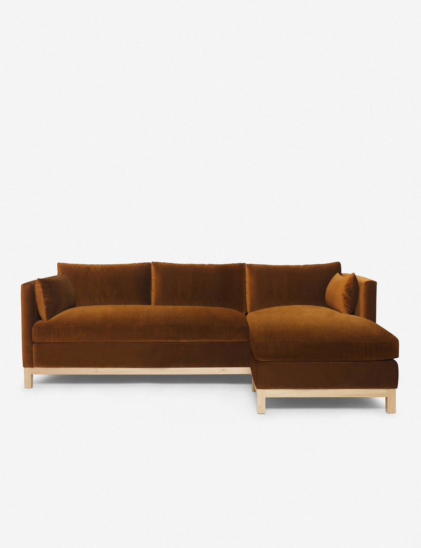 #color::cognac #size::96--x-37--x-33- #configuration::right-facing | Hollingworth right facing cognac velvet Sectional Sofa by Ginny Macdonald