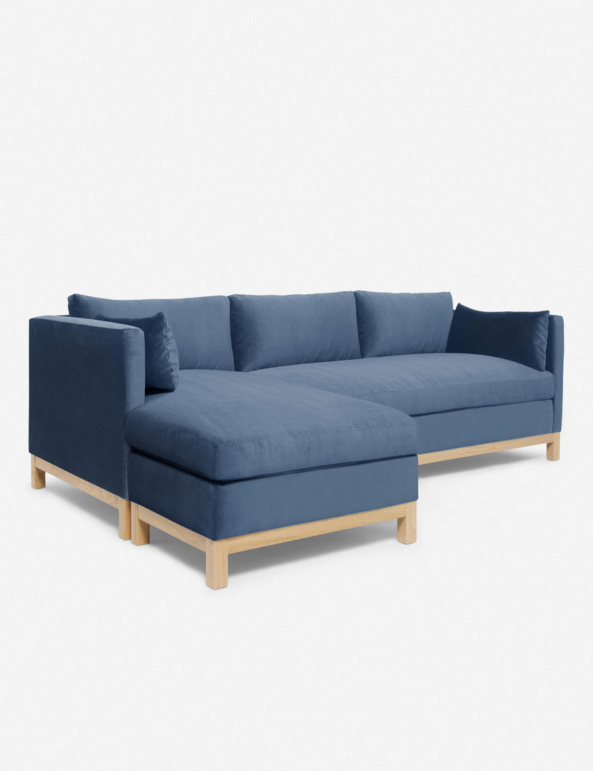#color::harbor #size::96--x-37--x-33- #configuration::left-facing | Left angled view of the Hollingworth Harbor Blue Velvet sectional sofa