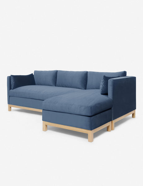 #color::harbor #size::96--x-37--x-33- #configuration::right-facing | Right angled view of the Hollingworth Harbor Blue Velvet sectional sofa