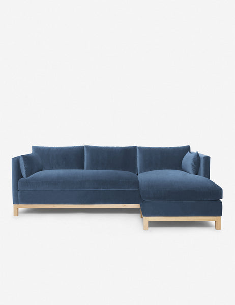 #color::harbor #size::96--x-37--x-33- #configuration::right-facing | Hollingworth right facing Harbor Blue Velvet Sectional Sofa by Ginny Macdonald