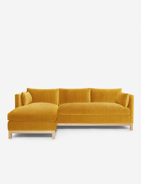 #color::goldenrod-velvet #size::96--x-37--x-33- #configuration::left-facing | Hollingworth left facing Goldenrod Velvet Sectional Sofa by Ginny Macdonald