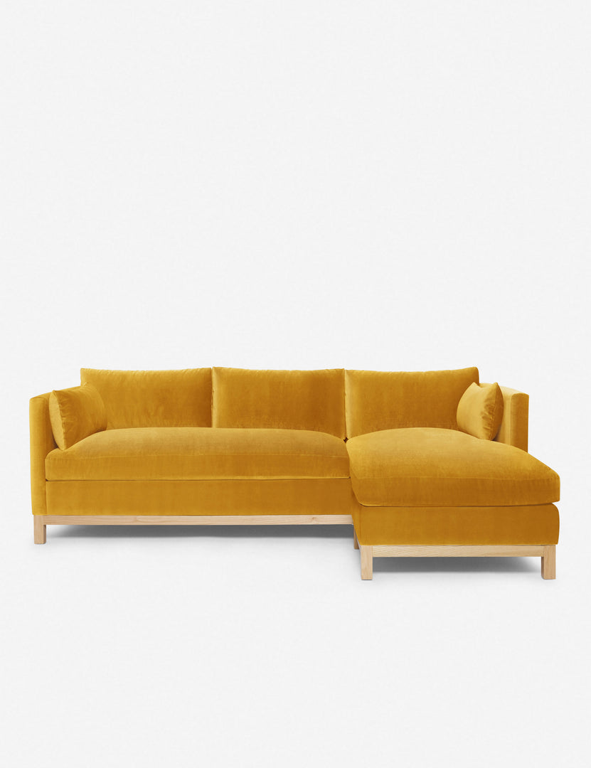#color::goldenrod-velvet #size::96--x-37--x-33- #configuration::right-facing | Hollingworth right facing Goldenrod Velvet Sectional Sofa by Ginny Macdonald