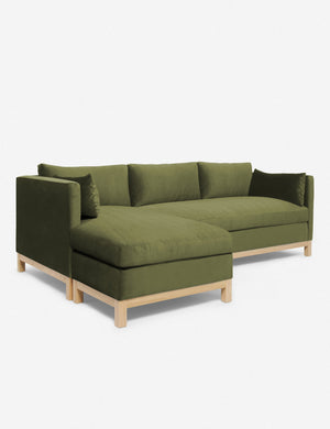 Left angled view of the Hollingworth Jade Green Velvet sectional sofa