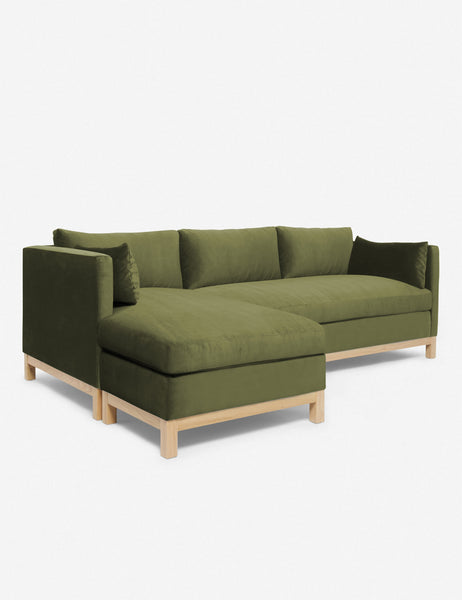 #color::jade #size::96--x-37--x-33- #configuration::left-facing | Left angled view of the Hollingworth Jade Green Velvet sectional sofa