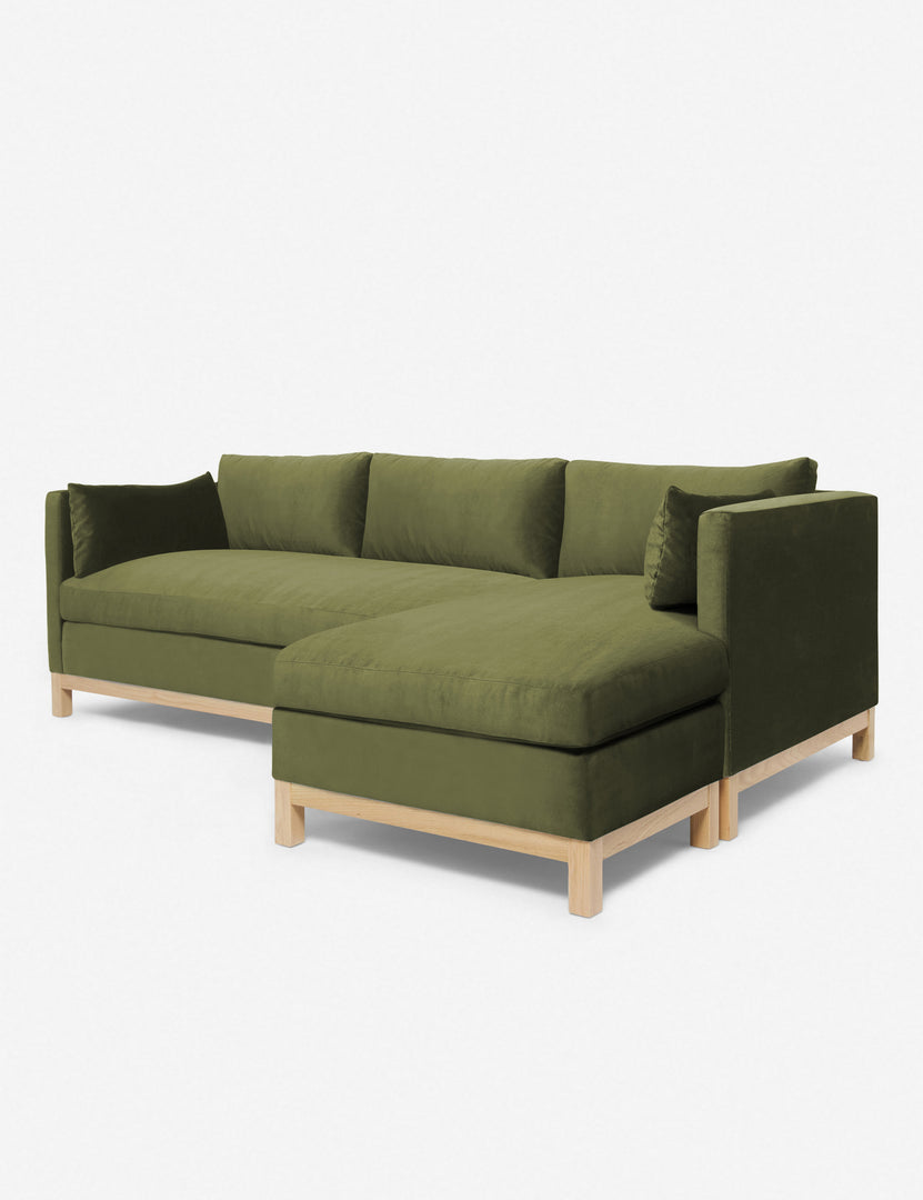 #color::jade #size::96--x-37--x-33- #configuration::right-facing | Right angled view of the Hollingworth Jade Green Velvet sectional sofa