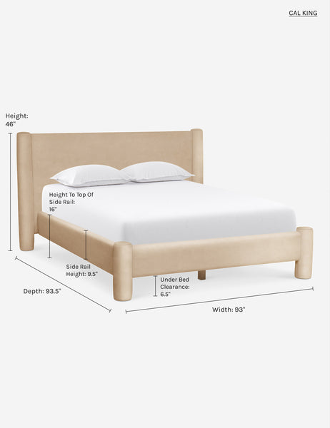 #color::brie-velvet #size::cal-king | California king dimensions of the Brie Velvet Hyvaa Bed by Sarah Sherman Samuel
