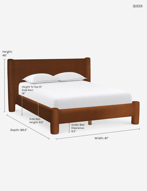 Queen dimensions of the Cognac Velvet Hyvaa Bed by Sarah Sherman Samuel