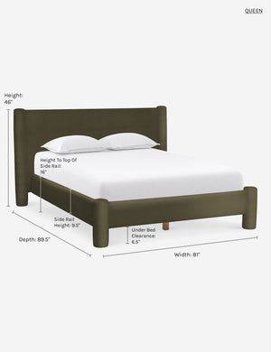 Queen dimensions of the Loden Velvet Hyvaa Bed by Sarah Sherman Samuel