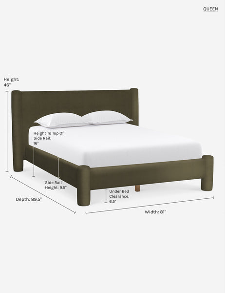#color::loden-velvet #size::queen | Queen dimensions of the Loden Velvet Hyvaa Bed by Sarah Sherman Samuel