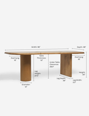 Dimensions of the Archer Natural Rectangular Dining Table
