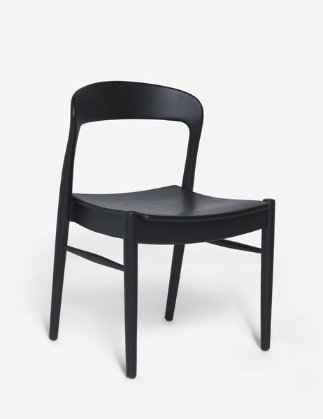 #color::Black | Angled view of the Ida black teak wood dining chair.