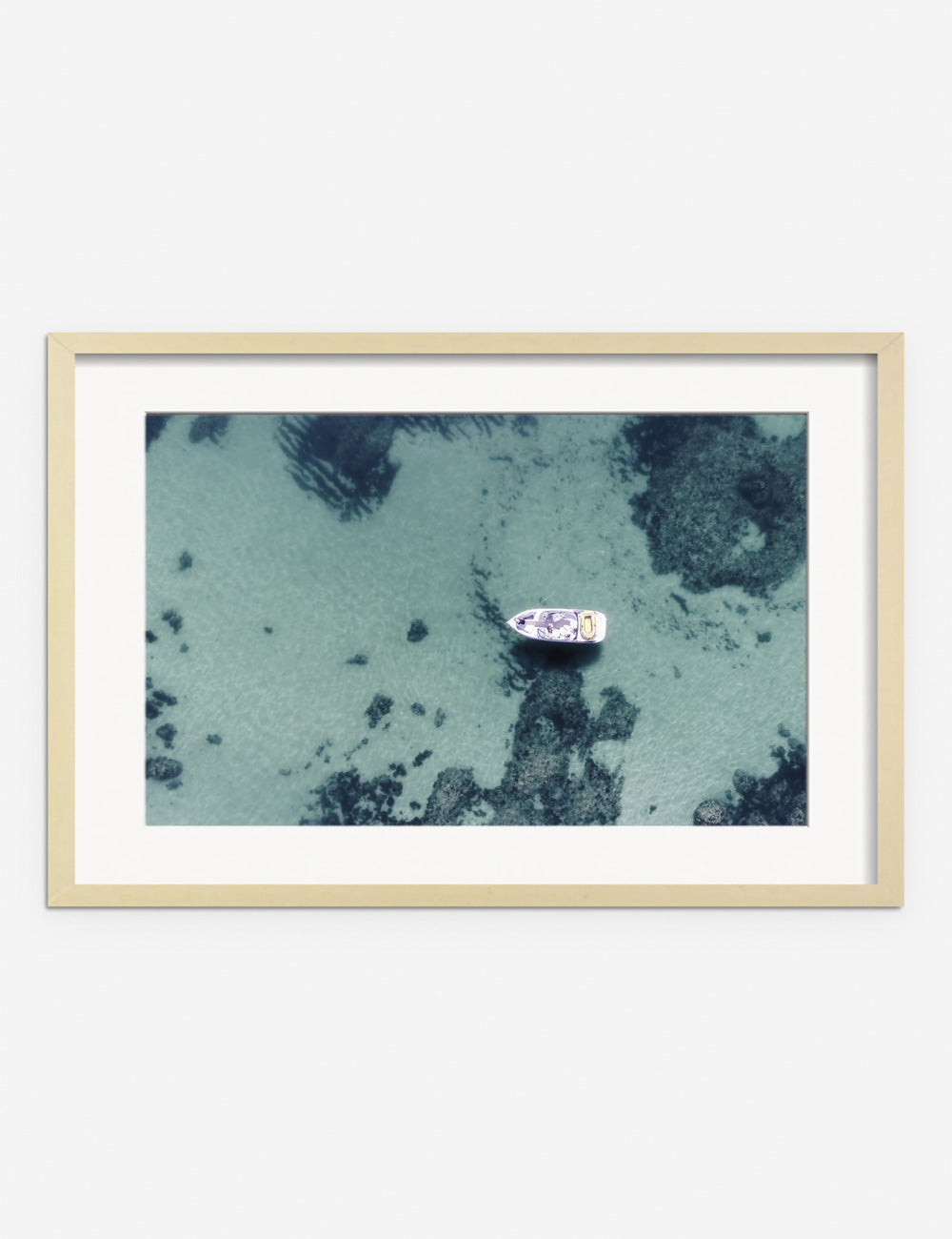 #frame-option::framed #color::natural #size::25.5--x-17.5- #size::35.5--x-23.5- #size::45.5--x-29.5- | Aerial Ocean Bliss Photography Print in a natural frame