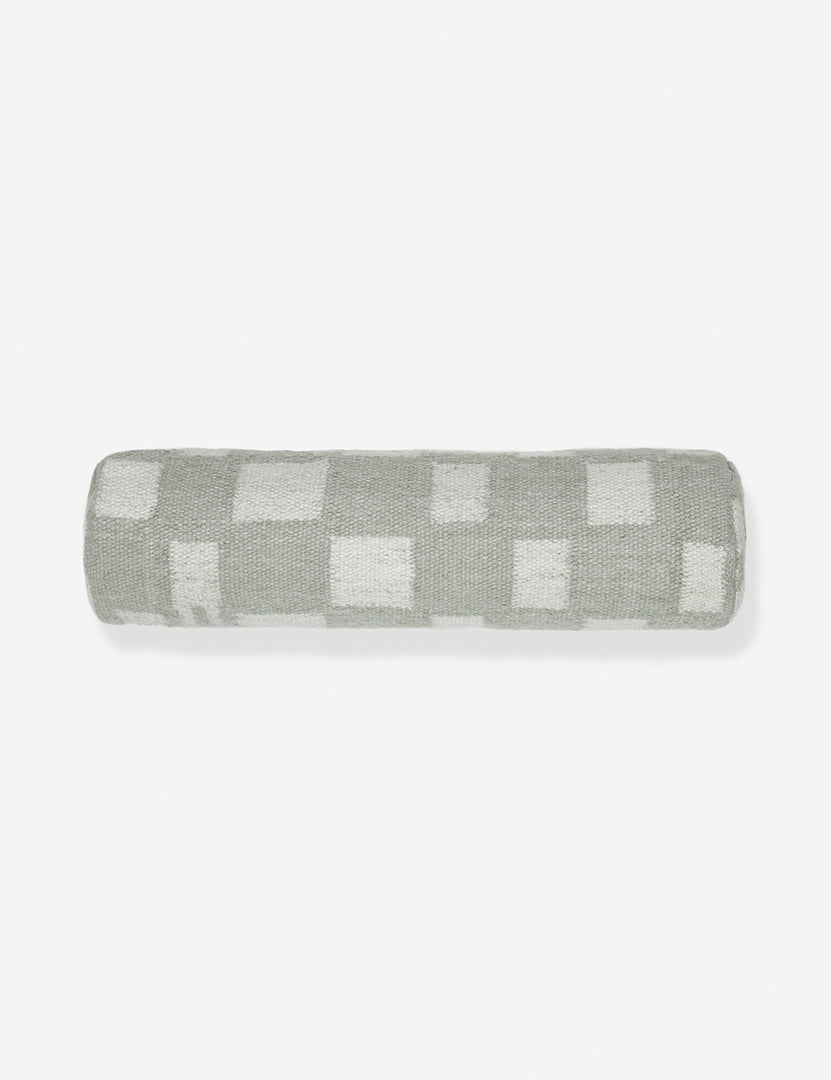 #color::khaki | Irregular khaki green and white Checkerboard Bolster Pillow by Sarah Sherman Samuel