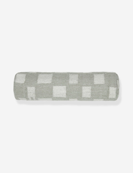 #color::khaki | Irregular khaki green and white Checkerboard Bolster Pillow by Sarah Sherman Samuel
