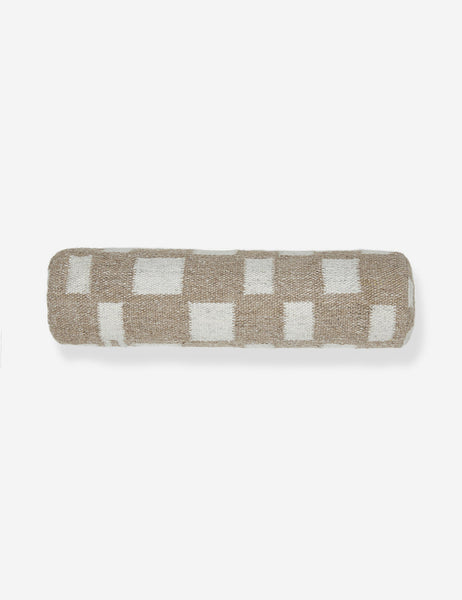 #color::taupe | Irregular taupe and white Checkerboard Bolster Pillow by Sarah Sherman Samuel