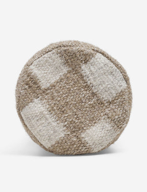 Side view of the Irregular taupe and white Checkerboard Bolster Pillow by Sarah Sherman Samuel