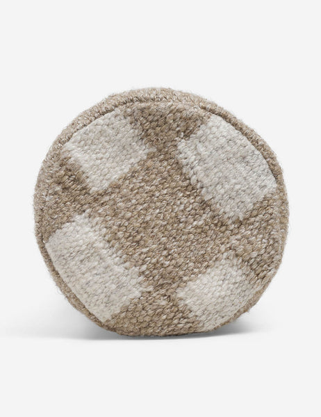 #color::taupe | Side view of the Irregular taupe and white Checkerboard Bolster Pillow by Sarah Sherman Samuel