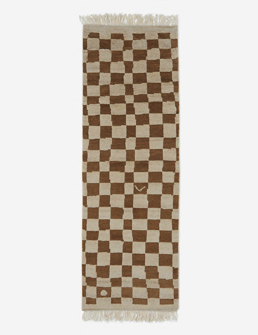 #color::ochre #size::2-6--x-8- | Irregular ochre checkerboard runner rug by Sarah Sherman Samuel