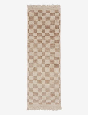 Irregular beige checkerboard runner rug by Sarah Sherman Samuel