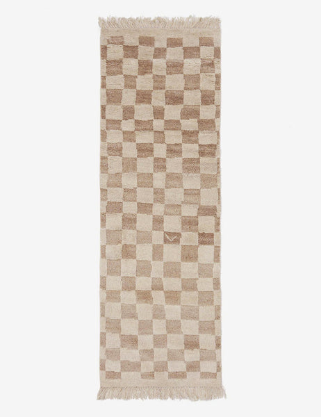 #color::natural #size::2-6--x-8- | Irregular beige checkerboard runner rug by Sarah Sherman Samuel