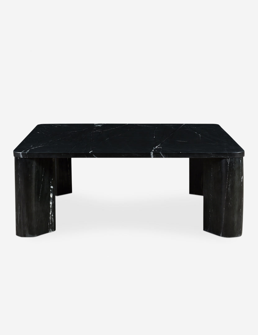 #color::black-marble | Side view of Cato solid marble square coffee table in black marble