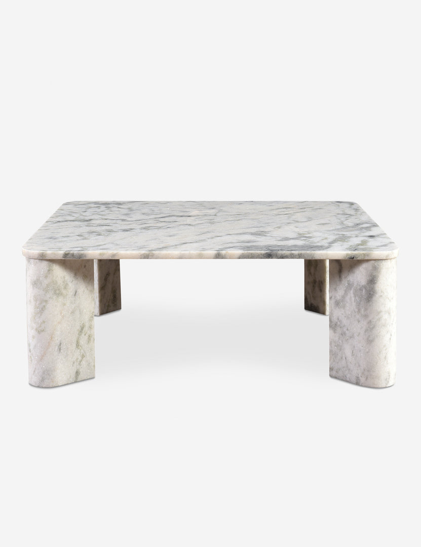 #color::white-marble | Side view of Cato solid marble square coffee table in white marble