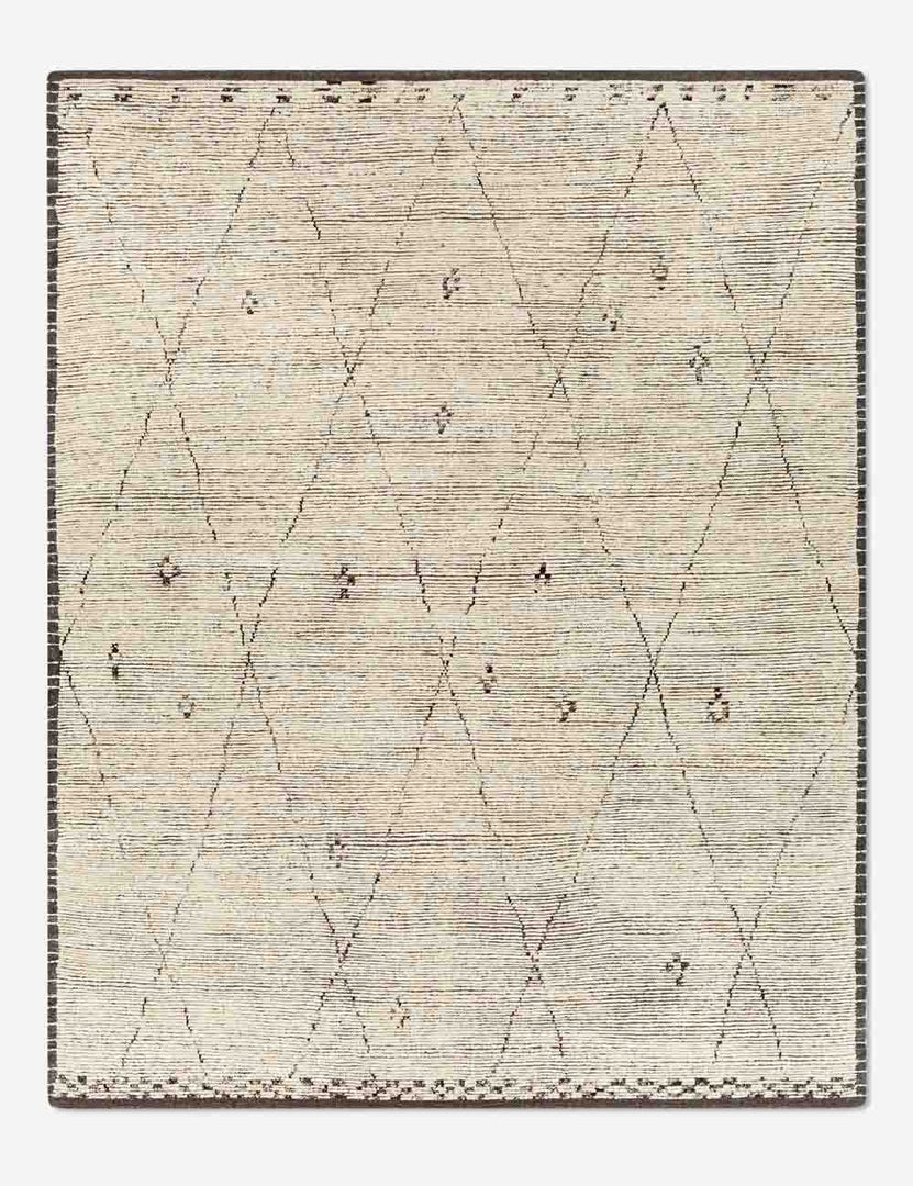 #size::2--x-3- #size::2-6--x-8- #size::6--x-9- #size::8--x-10- #size::9--x-12- #size::10--x-14- | Rosanne ivory hand-knotted rug with a dark border, a thin lattice motif, and accent detailing