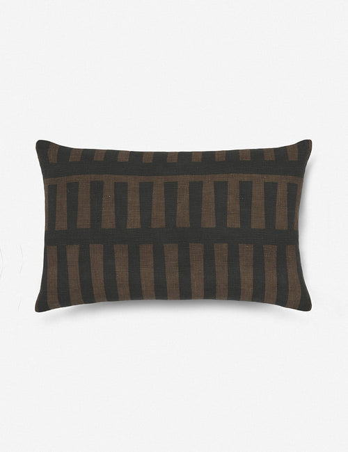#size::12--x-20- | Kellan soft linen weave lumbar throw pillow featuring a black geometric pattern on a bronze field