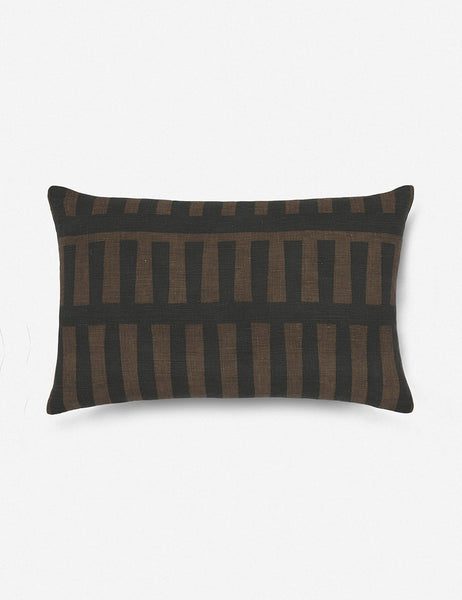 #size::12--x-20- | Kellan soft linen weave lumbar throw pillow featuring a black geometric pattern on a bronze field