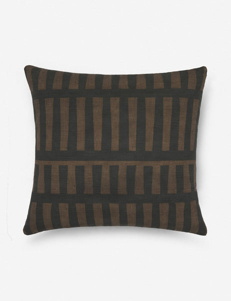 #size::20--x-20- | Kellan soft linen weave square throw pillow featuring a black geometric pattern on a bronze field