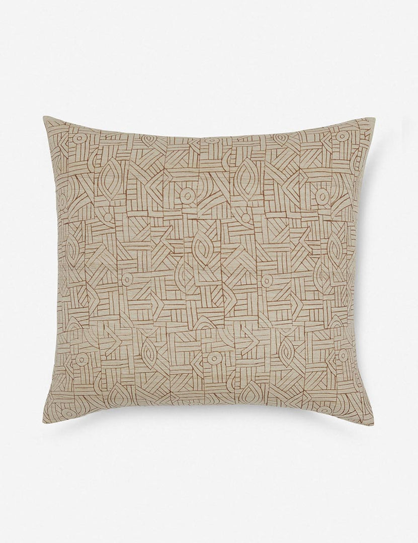#size::20--x-20- | Kisha natural-toned square throw pillow handwoven with Kuba cloths from central Africa with detailed line-work patterns