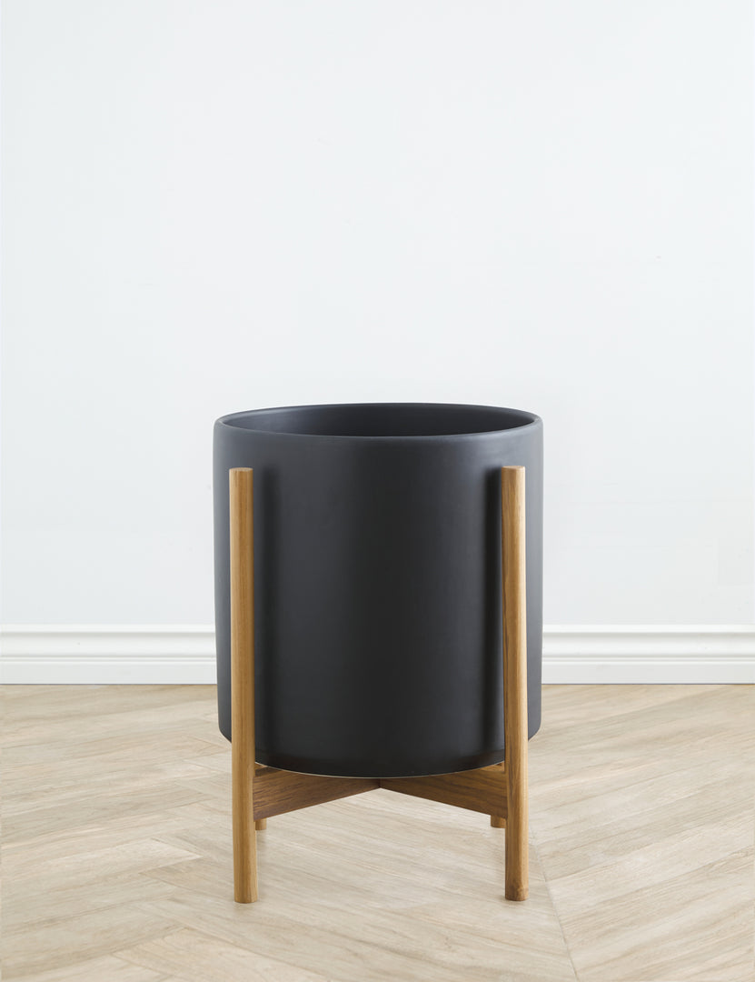 Lbe Design Ceramic Planter Pot + Teak Stand by LBE Design