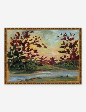 Summer's End Print in a bronze frame that features fall turning leaves igniting a gold and pink sky by Laurel-Dawn Latshaw