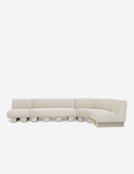 #color::Ivory-Boucle #configuration::right-facing #size::142-W | Lena right-facing white boucle sectional sofa with upholstered beam legs.