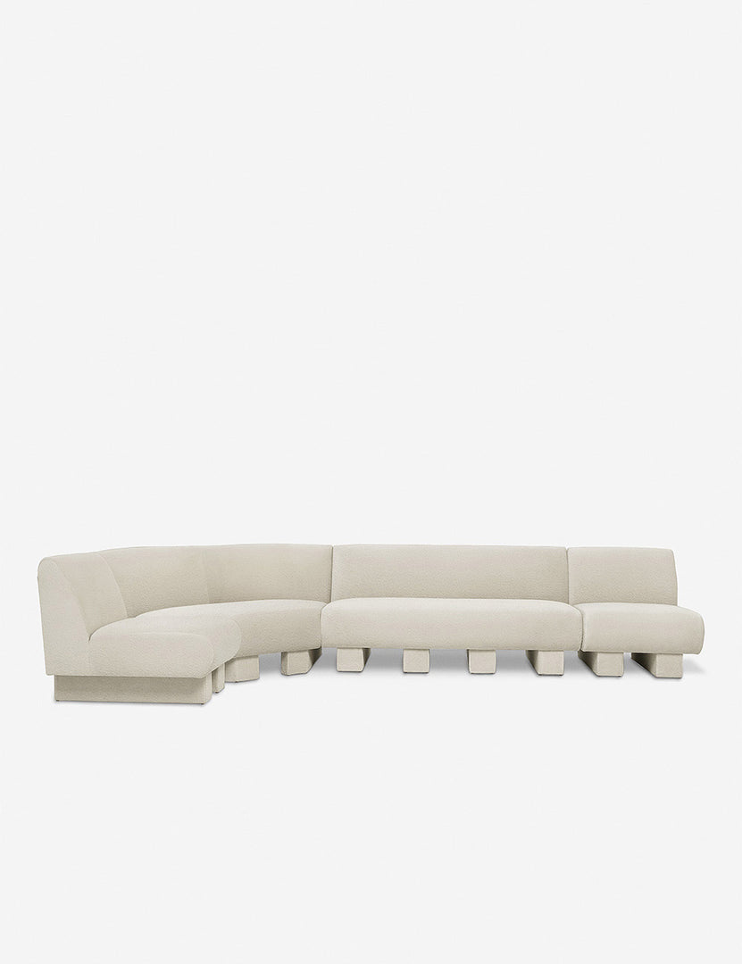 #color::Ivory-Boucle #configuration::left-facing #size::142-W | Lena left-facing white boucle sectional sofa with upholstered beam legs.