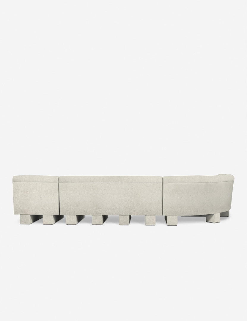 #color::Ivory-Boucle #configuration::left-facing #size::142-W | Rear view of the entire Lena left-facing white boucle sectional sofa with upholstered beam legs.