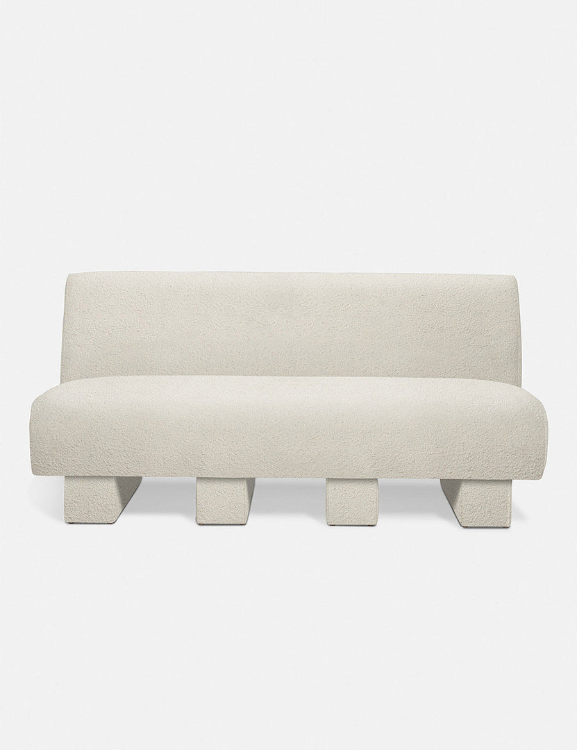 #color::Ivory-Boucle #configuration::left-facing #configuration::right-facing #size::142-W #size::114-W | Centerpiece of the Lena white boucle sectional sofa with upholstered beam legs