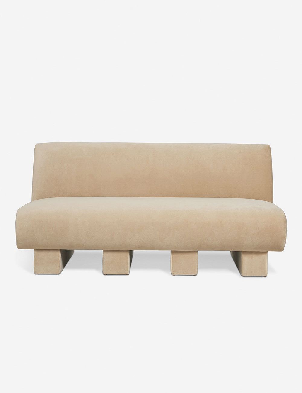 #color::brie-classic-velvet | Lena armless upholstered brie beige velvet sofa with beam legs by Sarah Sherman Samuel
