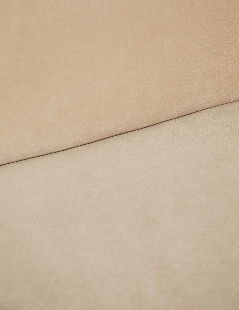 #color::Brie-Velvet | Where the back and seat of the Lena armless brie beige velvet sofa meet