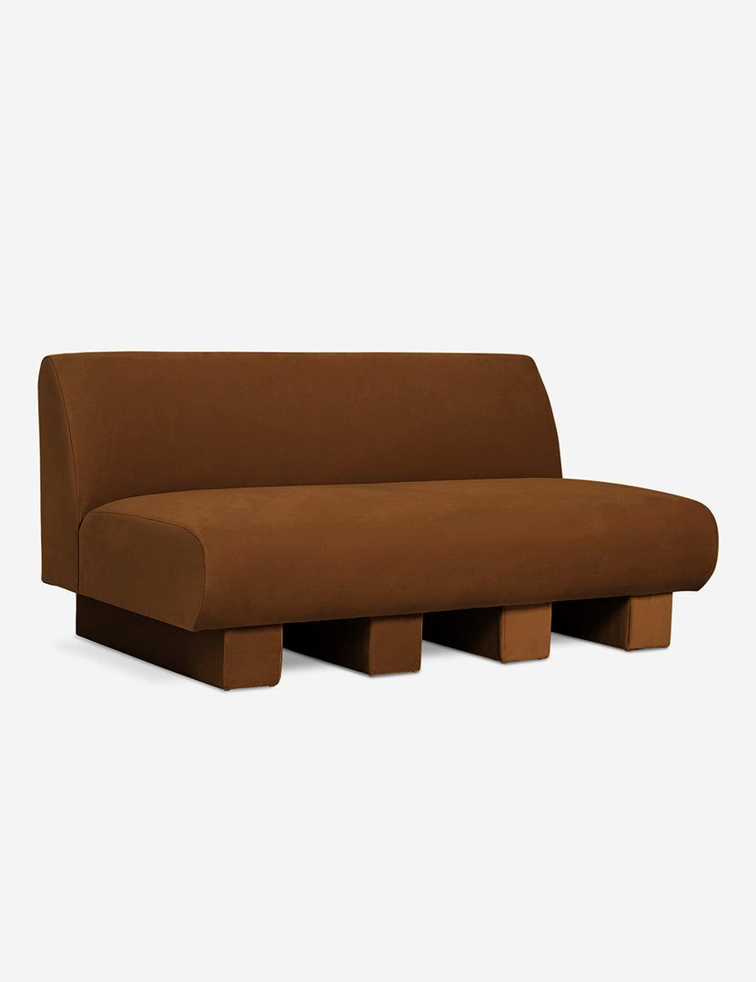 #color::Cognac-Velvet | Angled view of the Lena Cognac Velvet armless sofa
