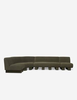 Lena left-facing gray velvet sectional sofa with upholstered beam legs.