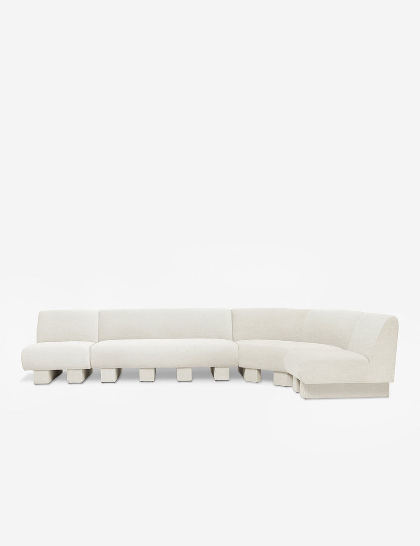 #color::Natural-Linen #configuration::right-facing #size::142-W | Lena right-facing natural linen sectional sofa with upholstered beam legs.